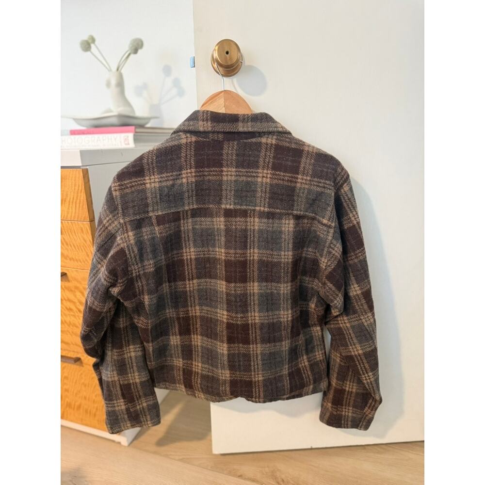 Vintage Wool Plaid Jacket Brown Cropped Utility Coat Cabin Core Grunge ✨ - Picture 7 of 7